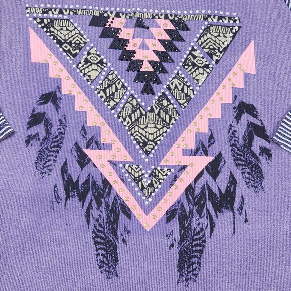 Cowgirl Legend Knit Tshirt Womens Large Purple Aztec Embellished Western Top - Picture 2 of 11